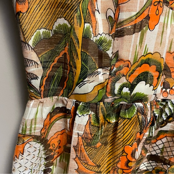 Vintage 70s Orange & Brown Floral Ruffle Neck Maxi Dress Approx Women XS - Picture 5 of 16